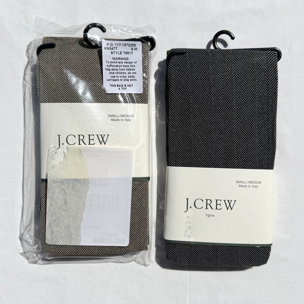 Lot Of 2 J Crew Classic Herringbone Tights Womens Small Medium Black Beige